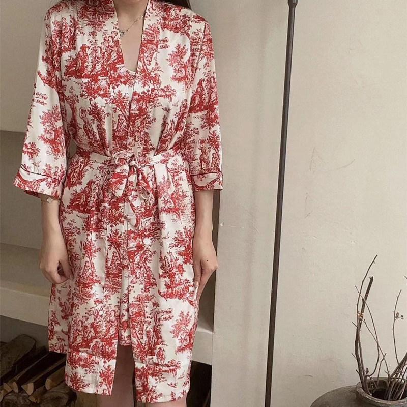 夏欧美风水墨睡裙睡袍家居服