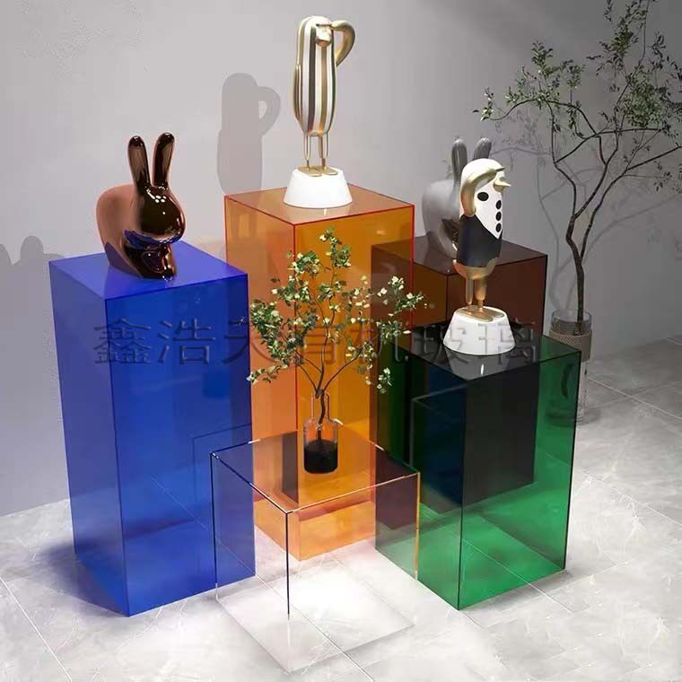 亚克力展示柜子简约桌透明彩色有机玻璃桌商品展示架促销台装饰台