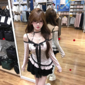 早秋收腰显瘦设计感纯欲风辣妹不规则蕾丝边波点上衣 短裙套装 女