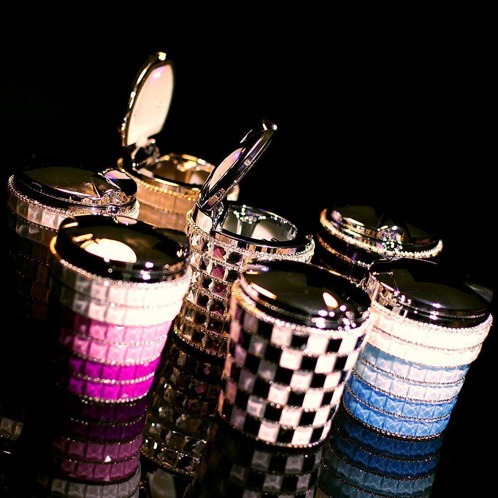 车载烟灰缸创意个性夜光有带盖led灯多功能通用汽车车用女士贴钻