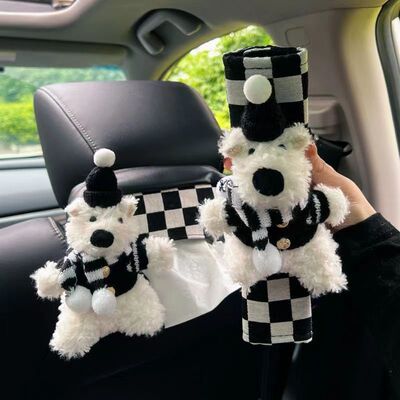 可爱西高地汽车纸巾袋纸巾盒车载挂式抽纸盒玩偶车内摆件汽车礼物