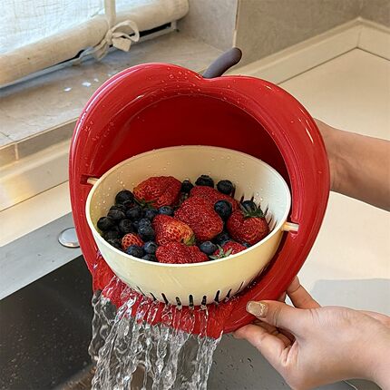 双层沥水篮淘洗菜盆可爱家用厨房客厅高颜值控水洗水果盘滤水神器