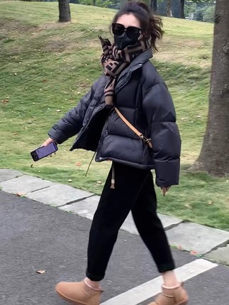 黑色短款羽绒服女小个子2024冬季新款韩版加厚棉袄棉服面包服外套
