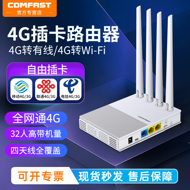 COMFAST 4G无线插卡路由器移动wifi流量家用联通电信sim卡路由无线网络电话卡转有线免网线高速CPE宽带热点E3