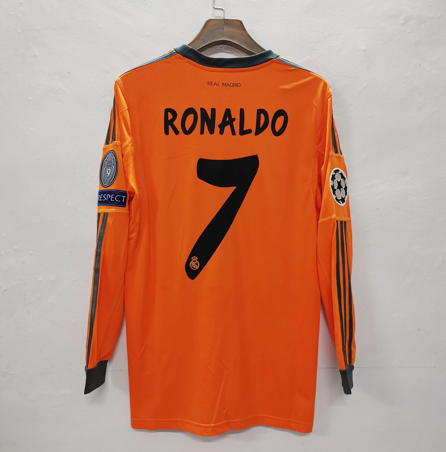 1314皇马二客橙色球衣短袖欧冠版7号c罗卡卡拉莫斯贝尔长袖足球服