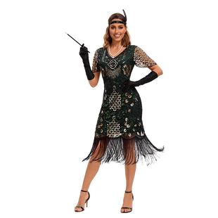 1920S复古连衣裙欧美舞会派对盖茨比晚礼服亮片演出服V领连衣裙女