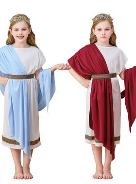 万圣节儿童服装希腊神话自由女神女童白色罗马连衣裙狂欢节表演
