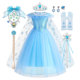 艾莎蓝色无袖 冰雪爱莎公主雪花长披风连衣裙艾莎Elsa圣诞艾莎