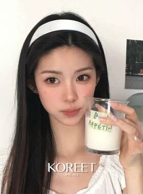 韩国博主同款米白宽边缎面发箍
