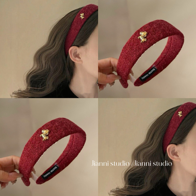 韩系金标毛呢宽边小马发箍不勒头