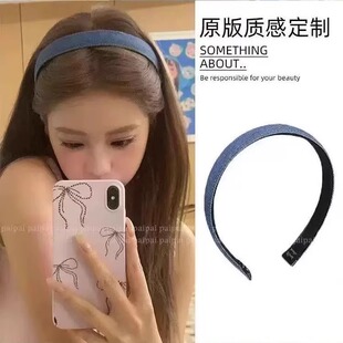 复古双面压线牛仔布艺复古蓝发箍女个性叠加辣妹头箍发饰新款