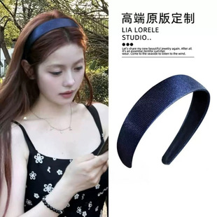 复古藏青色细闪发箍学院风少女宽版 头箍发饰发卡压发 美式 博主同款