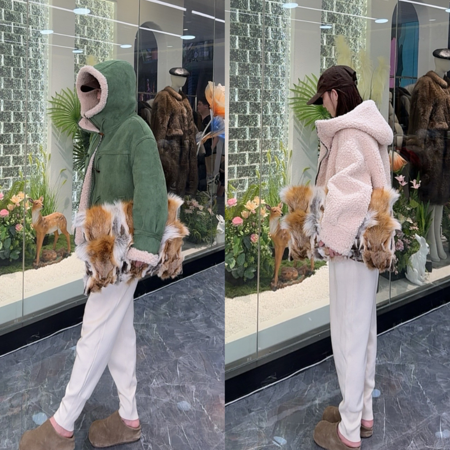 【小火炉】双面双穿羊毛颗粒绒短款连帽外套羊筋绒2025年冬季新款