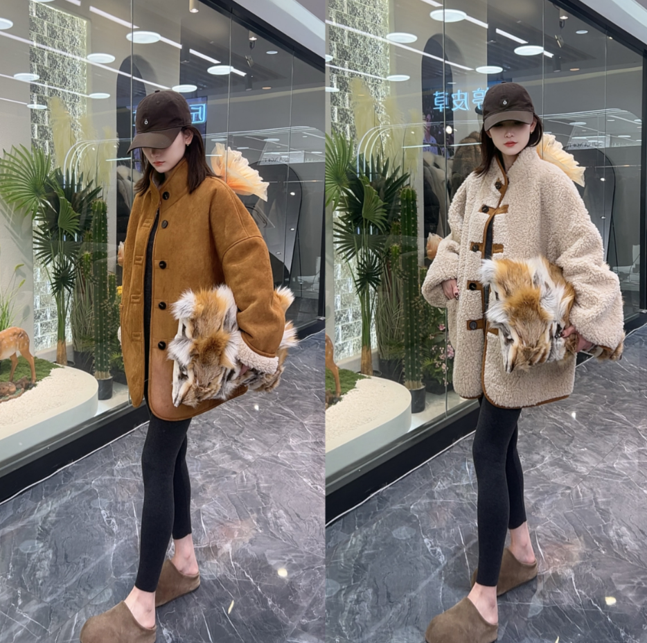 【热可可】双面双穿羊毛颗粒绒羊筋绒中长款立领冬季新款外套