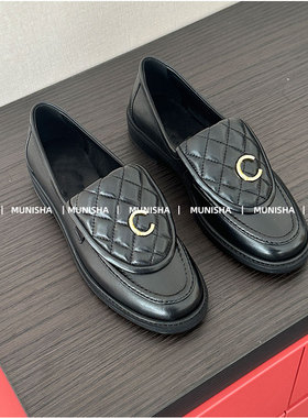 MUNISHA 顶配 小香风 复古千金 翻盖书包扣乐福鞋菱格小皮鞋女