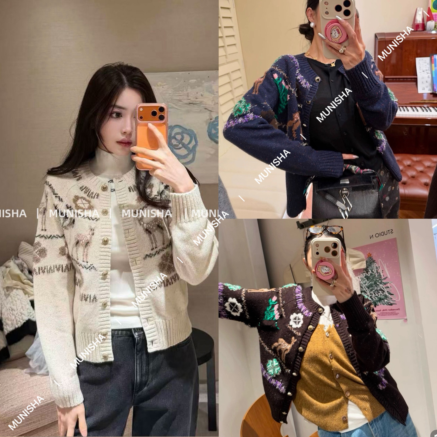 MUNISHA 出口国际版本 小香风 复古千金 提花圆领针织开衫外套女,女装/女士精品,毛衣,淘宝优惠券,粉丝福利购,淘宝优惠卷