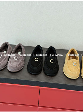 MUNISHA 顶配正确版！ 绝美小香风  鹿皮绒 毛毛 穆勒鞋 乐福鞋女