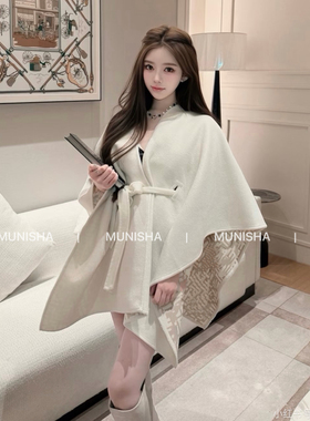 MUNISHA顶配版  富家千金 25S气质羊毛羊绒双面穿斗篷披肩外套女
