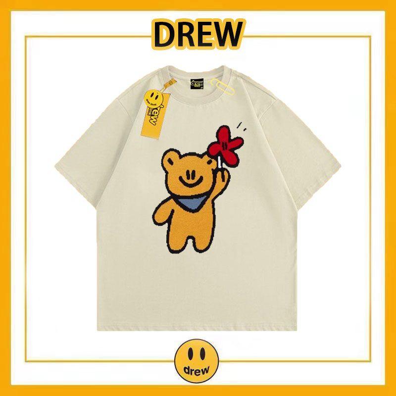 drew短袖笑脸小熊卡通圆领卫衣t恤男女宽松重磅潮牌情侣纯棉上衣2