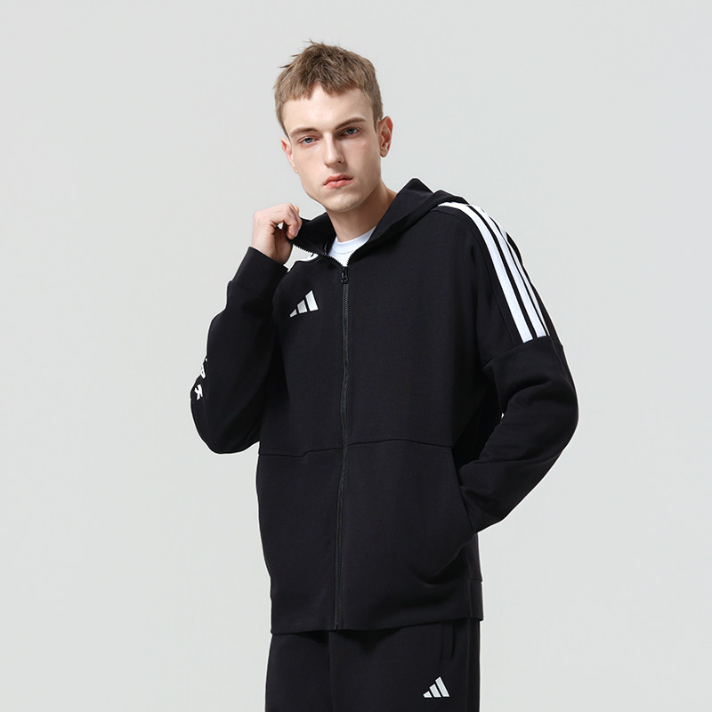 Adidas阿迪达斯黑色外套男女休闲透气夹克春秋健身跑步光滑上衣