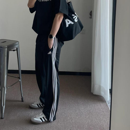 阿迪达斯跑步全直筒男女宽松长裤