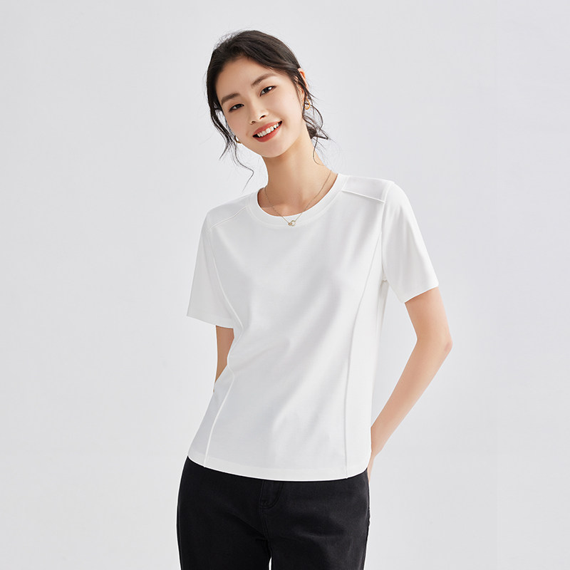 2025年夏季纯白色丝光棉t恤女纯棉短袖宽松白t半袖体恤上衣打底衫
