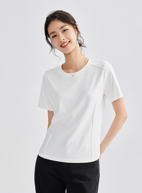 2025年夏季纯白色丝光棉t恤女纯棉短袖宽松白t半袖体恤上衣打底衫