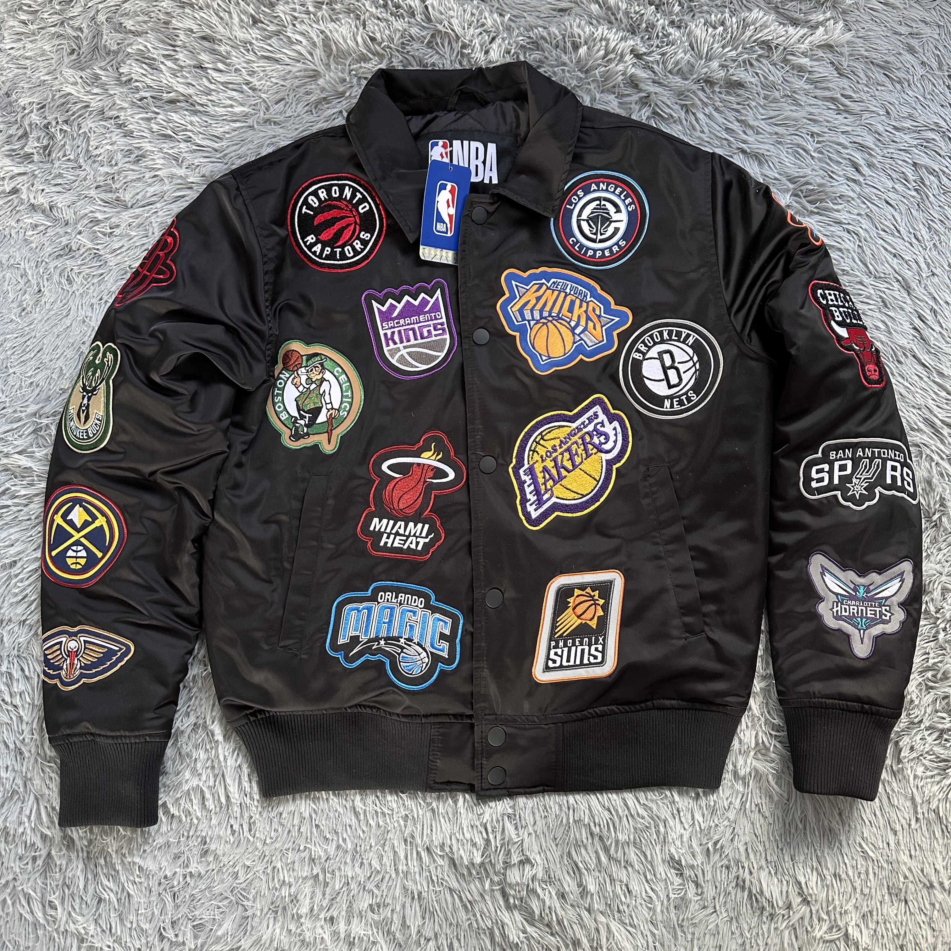 全明星NBA全球队标棉服复古美式运动百搭黑棒球服外套湖人勇士