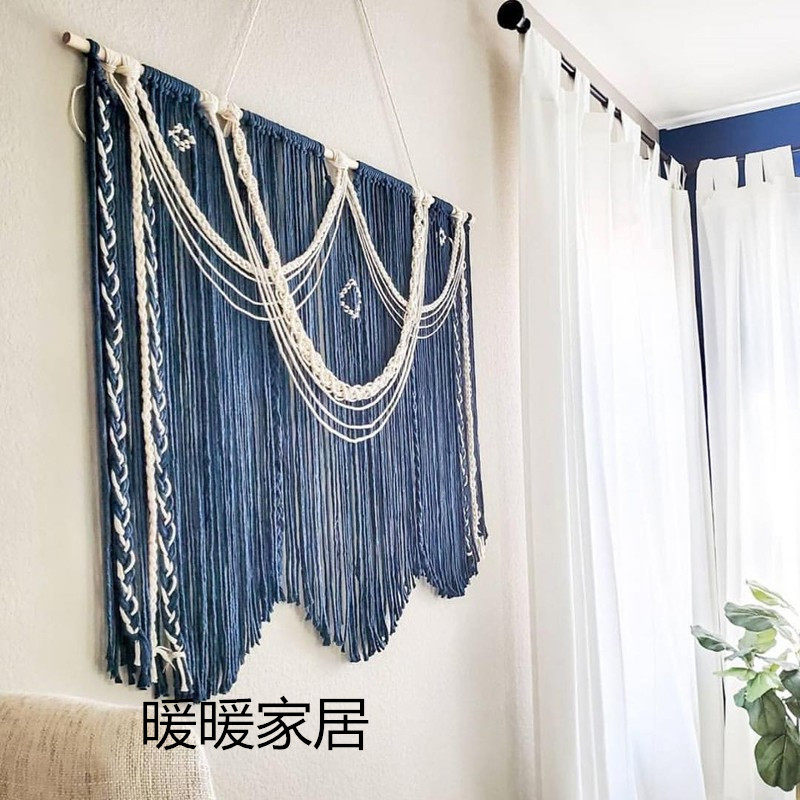 勿忘草.蓝色手工编织染色挂毯 地中海风格墙壁装饰画床头流苏挂件