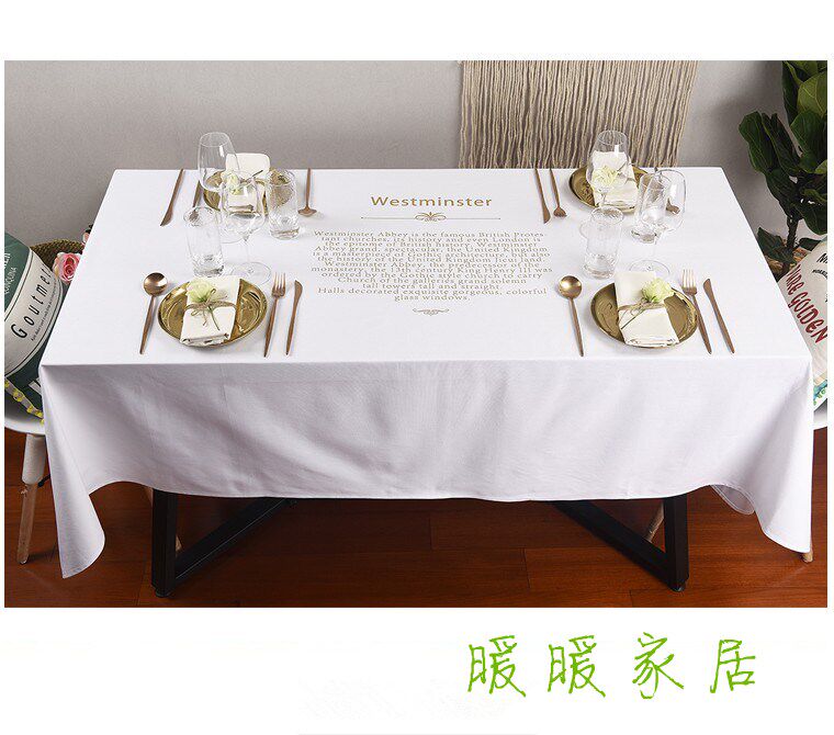 清仓.原创北欧餐桌布纯棉英文烫金设计 现代简约家居布艺棉麻台布