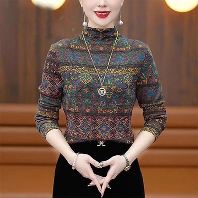 原版2024秋冬新款时尚半高领洋气气质百搭显瘦长袖复古中1017