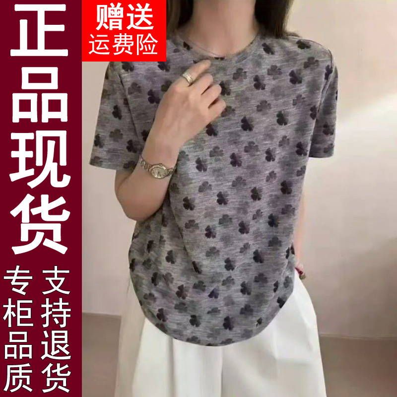 正品原版2025夏季新款时尚印花圆领短袖T恤女士打底小衫百搭上衣