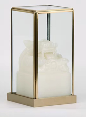 中式白玉玺玻璃罩子样版房间售楼处展厅茶几隔断书柜软装饰品摆件