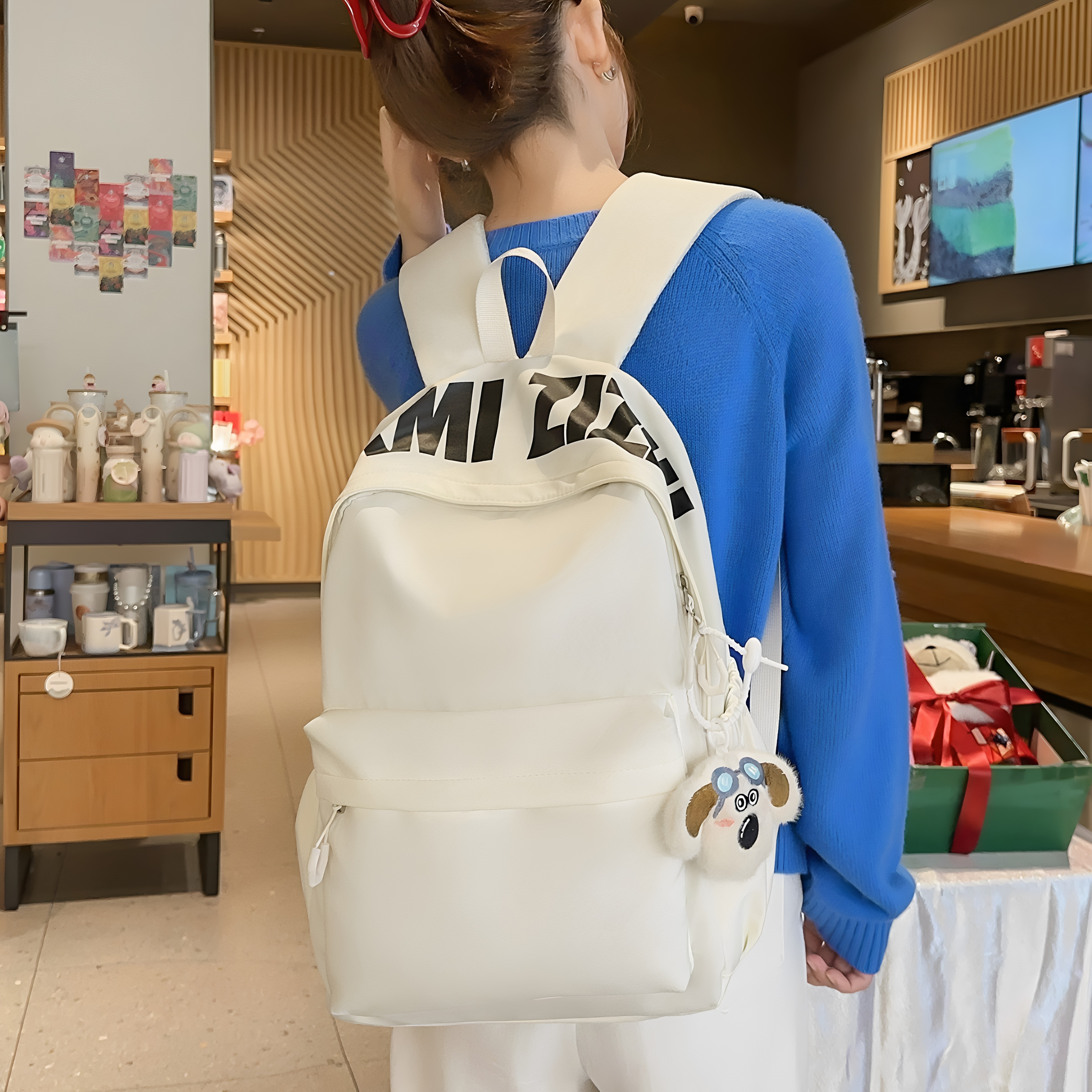 温柔云感浅色纯色书包背包韩系ins风少女学生简约休闲出游双肩包