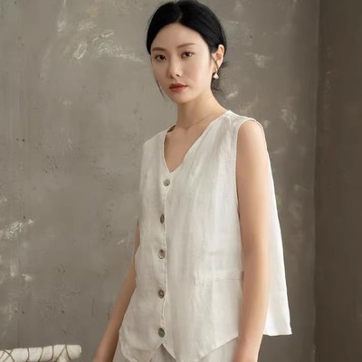 Citylady-R夏季新款纯亚麻马甲外穿薄款百搭透气日系慵懒风马夹女