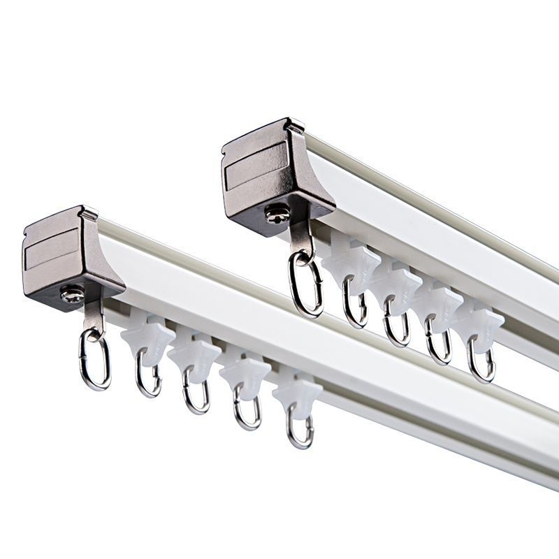 窗帘铝合金加厚弯轨轨道直轨双轨单轨罗马杆白色双杆黑色单杆