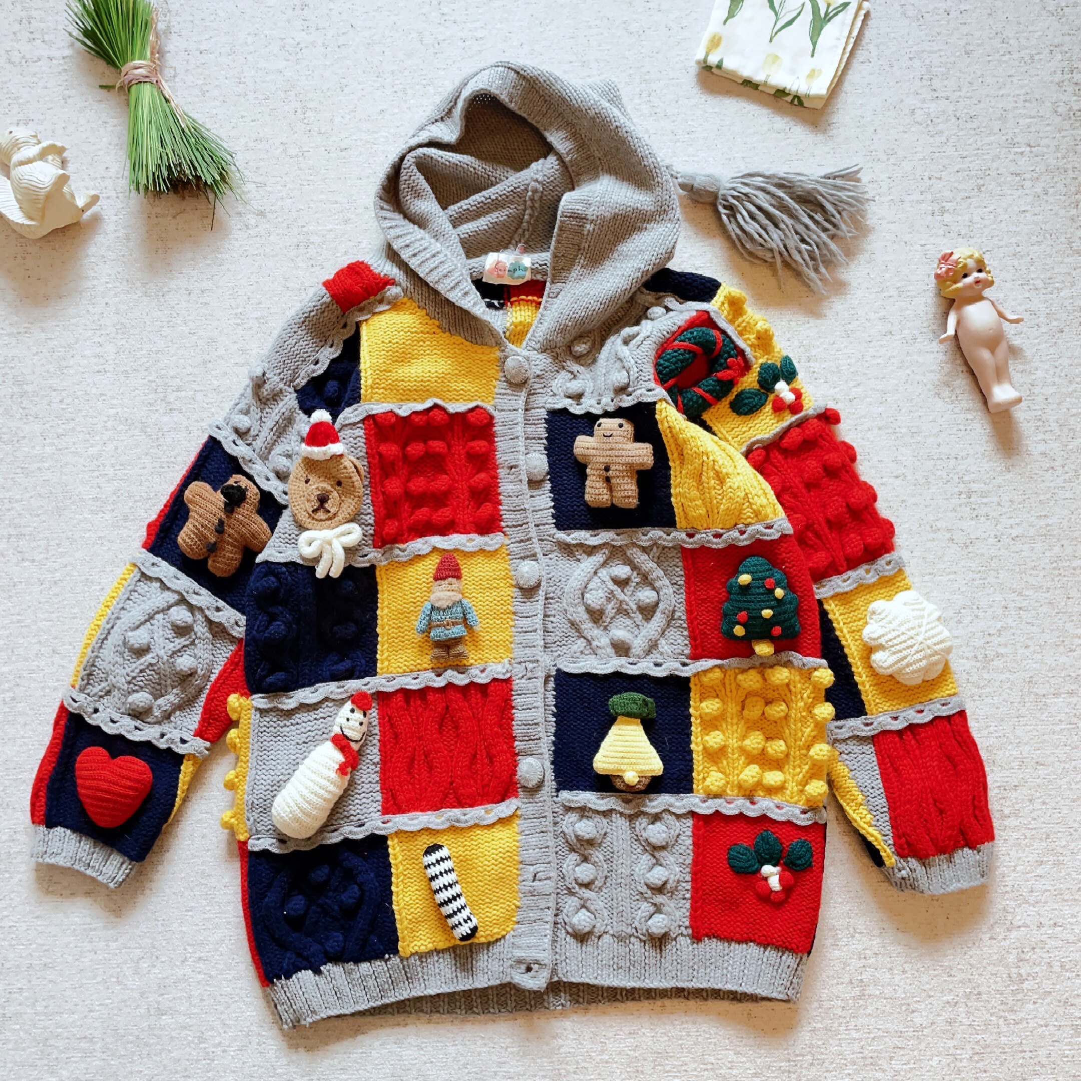 日本购回原版姜饼人立体圣诞纯手工vintage孤品毛衣