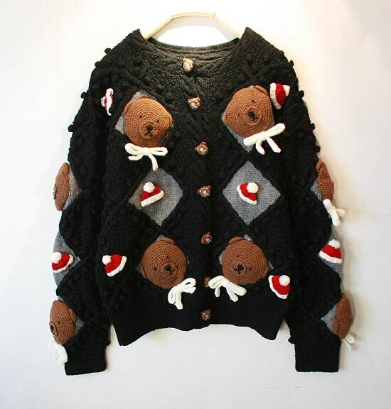 需等 日本购回精品圣诞饼干熊 纯手工孤品古着毛衣