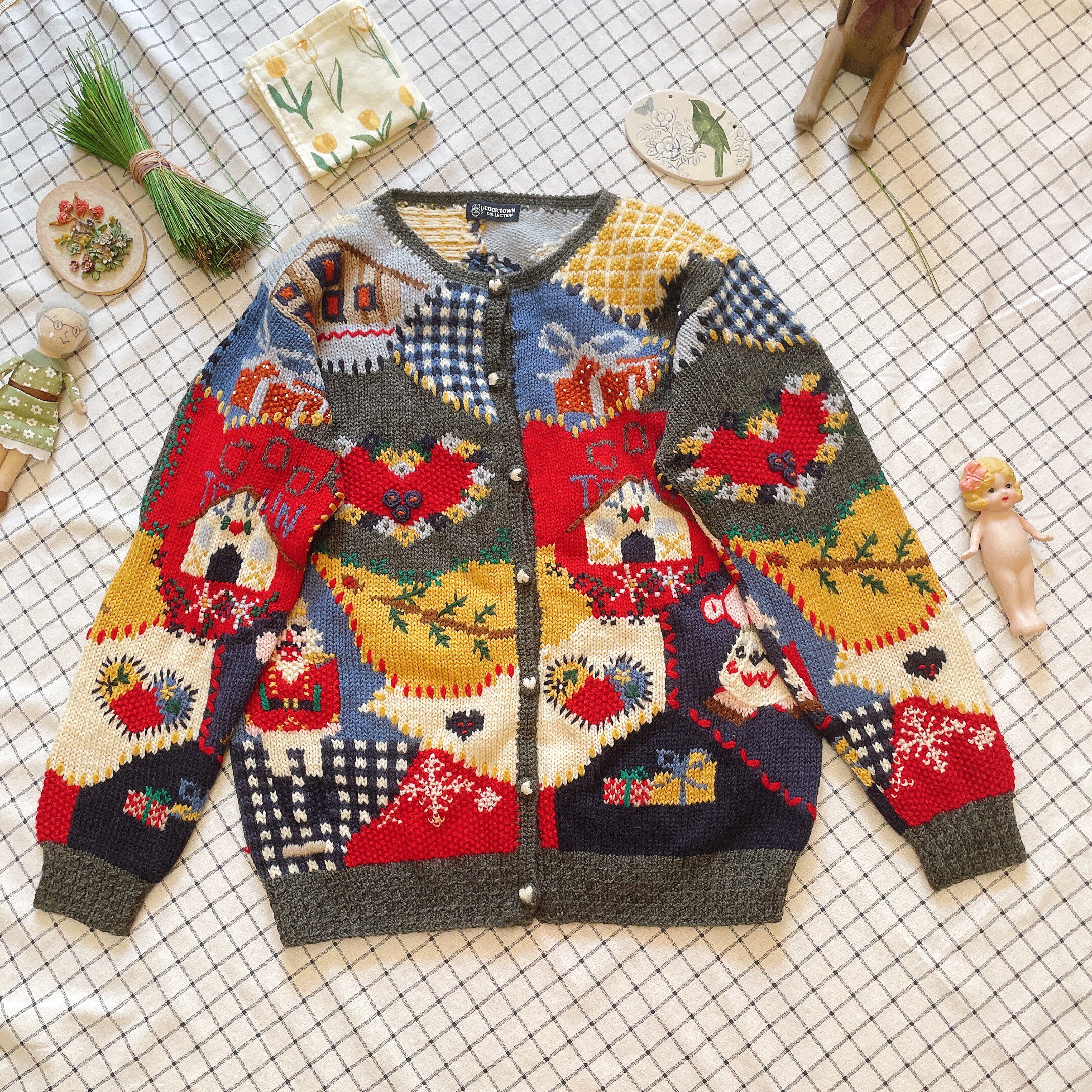 日本购回精品重磅编织圣诞礼物胡桃夹子古着手工毛衣