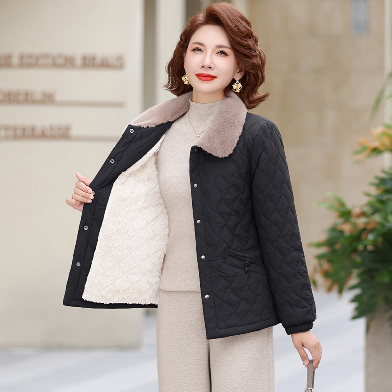妈妈冬装加绒外套加厚50岁中年女洋气棉衣中老年女装秋冬保暖棉服