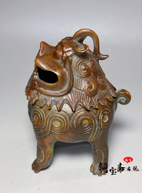 古玩铜器收藏神兽甪端香熏炉檀香沉香塔香熏香炉茶道茶艺桌面摆件