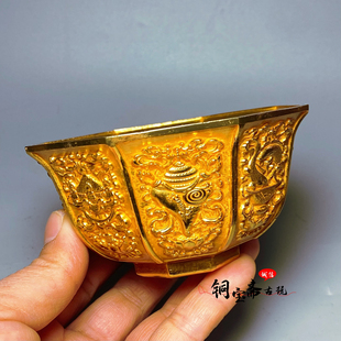 古玩铜器镀金八吉祥金碗聚宝盆复古乾隆金器佛堂家用礼佛供碗摆件