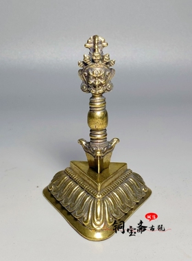 纯铜藏式秽迹金刚杵带莲花底座黄铜金刚撅降魔杵藏传密宗法器摆件