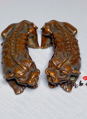 古玩杂项复古瑞兽貔貅手把件镇宅招财茶宠茶台摆件老铜器实心镇尺
