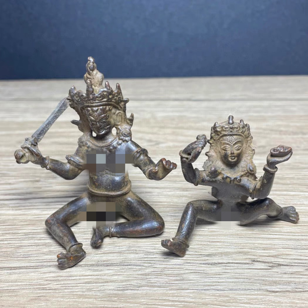 仿古铜器欢喜佛像菩萨一对尼泊尔藏密佛像密宗明王家居供奉佛摆件