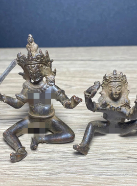 仿古铜器欢喜佛像菩萨一对尼泊尔藏密佛像密宗明王家居供奉佛摆件