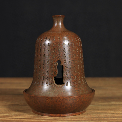 纯铜钟鼎经文香熏炉钟形盘香沉香檀香炉紫铜色创意熏香炉禅意摆件