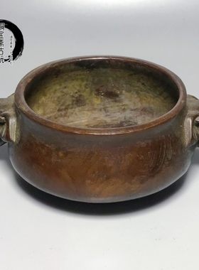 古玩收藏大号陈巧生宣德炉象鼻耳铜香炉仿古紫铜包浆香薰炉摆件
