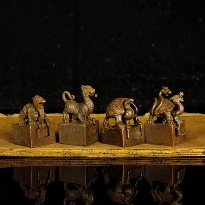 古玩杂项仿古印章四大神兽印章青龙白虎朱雀玄武子母套印章摆件