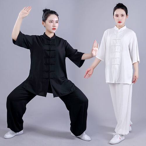 宏情夏季太极服男女棉麻